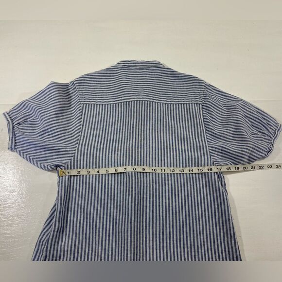 Beachlunchlounge Top XS Women Blue White Stripe Linen Blend Casual Summer - Picture 8 of 9